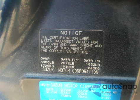 2007 Suzuki Sx4 Rally/Convenience z USA, uszkodzony, nr VIN JS2YB413X75101949